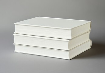 Three blank white hardcover books stacked on gray background.