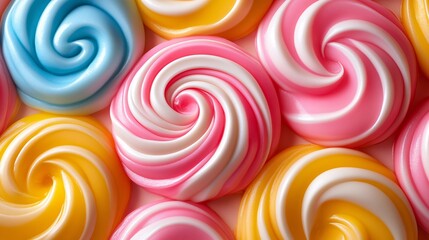 A playful candy-coated texture with oversized swirls