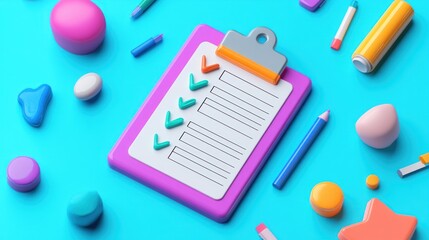 Checklist 3D Render: Colorful Organization and Productivity