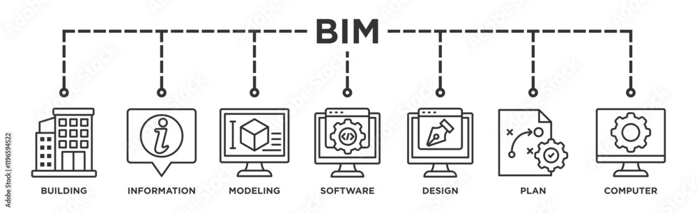 Wall mural bim banner web icon vector illustration concept for building information modeling with icon of build