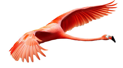 Flying pink flamingo isolated on transparent background.