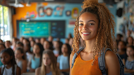 a woman with curly hair