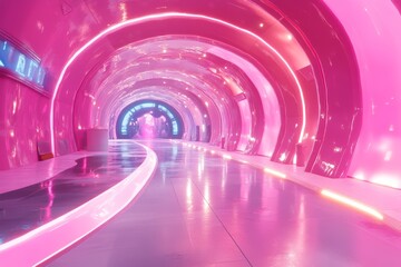 Naklejka premium Pink neon lit futuristic tunnel.