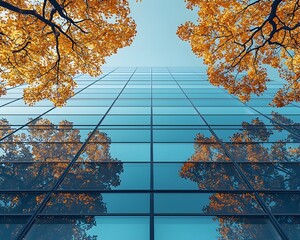 Striking Glass Building Blending Nature and Architecture Under Clear Sky