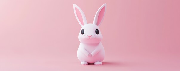cute rabbit, pink background, minimalistic design, soft colors, playful concept, D illustration, charming decor, adorable character, cheerful mood, simple aesthetics