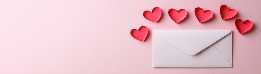 Paper craft valentine ideas. Envelope with hearts on a pink background, symbolizing love and affection.