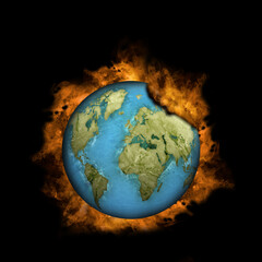 Earth is on fire because high or heat temperature weather. Concepts of environmental protection, climate change, or global warming