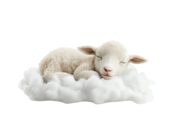 Sleeping lamb on clouds serene nature scene dreamy