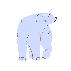 Big white bear smells air with nose on the go. Cute furry polar animal walks. Adorable arctic beast strolls. Amusing inhabitant of North Pole, Antarctica steps. Flat isolated vector illustration