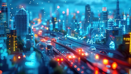 Obraz premium Cyberpunk Cityscape with Glowing Lights