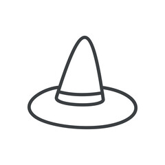 Cute wizard hat icon. Kawaii Halloween sticker. Hand drawn monochrome illustration isolated on a white background. Vector 10 EPS.

