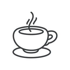 Cute hot drink icon. Hand drawn monochrome illustration of a steamed cup of tea or coffee isolated on a white background. Vector 10 EPS.
