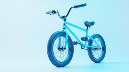 Fototapeta premium Light blue BMX bike on light blue background.