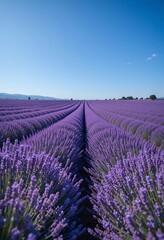 Rows of Lavender Blooming Under a Summer Sky