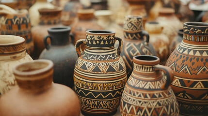Collection of traditional handcrafted pottery featuring intricate designs
