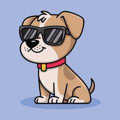 Naklejka premium Cute Dog Wearing Sunglasses and Red Collar