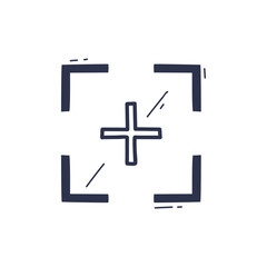 Minimalist crosshair symbol within a square, representing focus and precision.