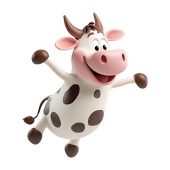 Fototapeta premium Jumping cartoon cow fun environment playful scene