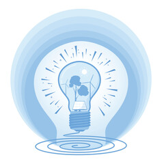 Sustainable energy concept depicting renewable resources in a light bulb icon.