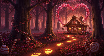 sweet kingdom house with hearts . Generative AI
