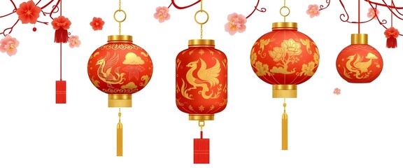 Phoenix Flower Lantern for chinese new year white background
