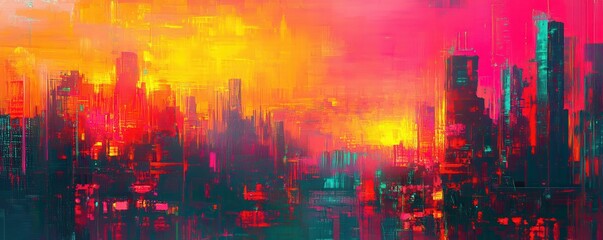 Obraz premium Digital Art Glitch Aesthetic: Abstract glitch effect, vibrant neon colors, digital art, futuristic vibe, edgy and bold, tech-themed