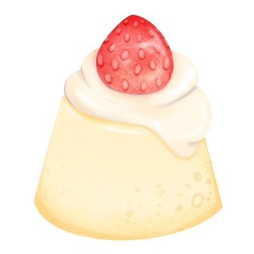Strawberry pudding in vibrant color hand draw watercolor illustration isolated item
