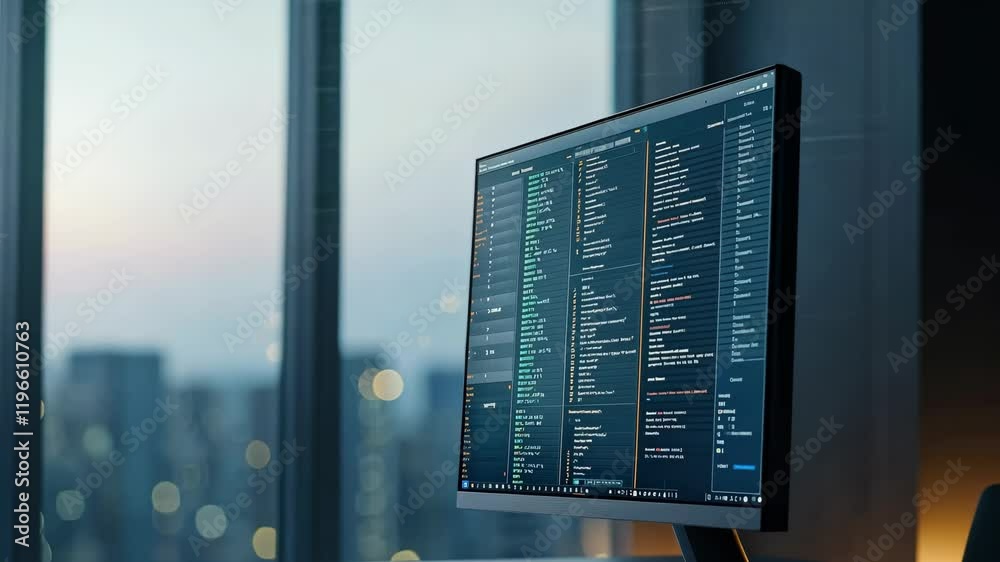 Aufkleber high-tech computer monitor displaying data and analytics in a modern office setting