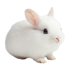 fluffy white rabbit with soft fur and bright eyes sits on transparency background, exuding sense of calm and innocence. This adorable creature is perfect for various themes