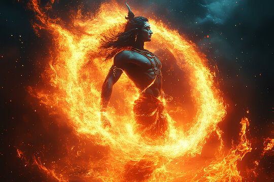 Shiva performing a cosmic dance within a circle of fire. A symbol of destruction and creation of the universe