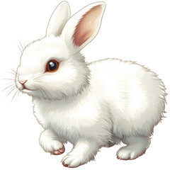 Obraz premium fluffy white rabbit with soft fur and bright eyes, sitting gracefully against plain background. This adorable creature exudes charm and innocence, perfect for various themes