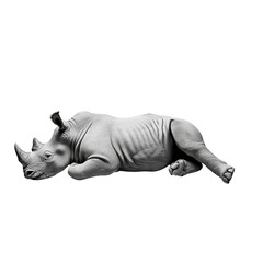 Obraz premium resting rhinoceros on transparency background, showcasing its unique features and textures. This majestic animal embodies strength and tranquility in its natural pose