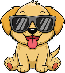  golden retriever dog vector smiling face with sunglasses | A cute Happy golden retriever dog face cartoon illustration, lab dog breed clip art element design with tongue out, Dog Face.
