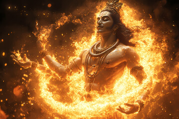 Shiva performing a cosmic dance within a circle of fire. A symbol of destruction and creation of the universe