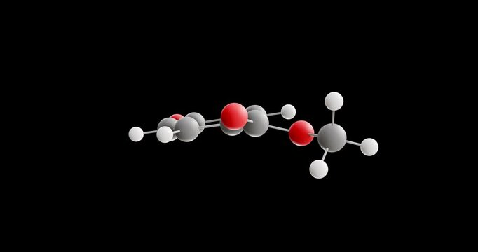Methylparaben molecule, rotating 3D model of anti-fungal agent, looped video on a black background