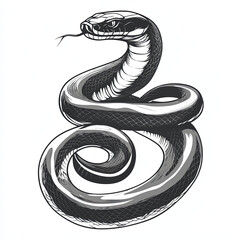 Obraz premium Snake, vector illustration, simple lines, white background, black and gray, minimalist style, symmetrical composition, full body, coiled tail, 