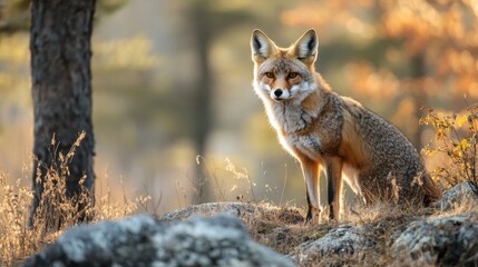 Red fox in the autumn forest