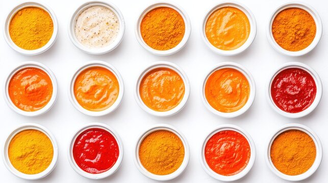Vibrant curry paste display kitchen food clean composition top-down view culinary art