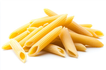 Close-up of a stack of uncooked penne pasta