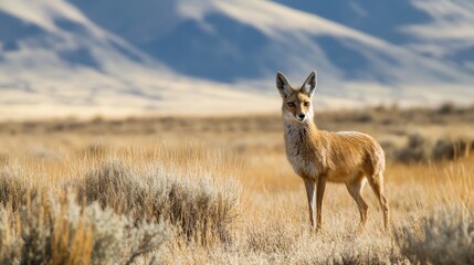 Obraz premium Coyote in a dry, grassy field