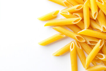 Uncooked penne pasta piled high