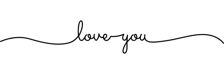 Calligraphic love you text in ballpoint pen style isolated on white background. Rounded love you sign in script text with small caps text . Vector Illustration.
