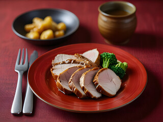 Sliced ​​roast duck on plate , chinese food