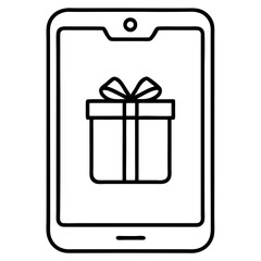 Gift box icon on mobile phone. 