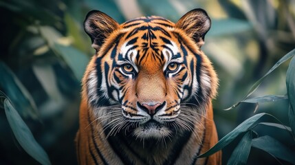 Fototapeta premium Majestic tiger in lush green foliage
