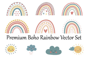 Premium Boho Rainbow Vector Set white background.