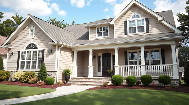 Luxury Suburban House Exterior: Modern Home Design and Landscaping