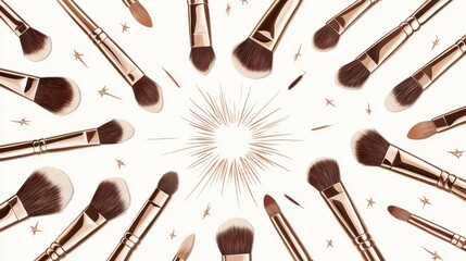 A stunning arrangement of makeup brushes radiates outward on a clean background, showcasing beauty tools essential for every makeup enthusiast.