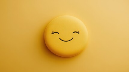 Fototapeta premium Smiling Yellow Emoji on Yellow Background: Joyful and Happy Minimalist Design