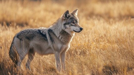 Obraz premium Majestic wolf in golden field